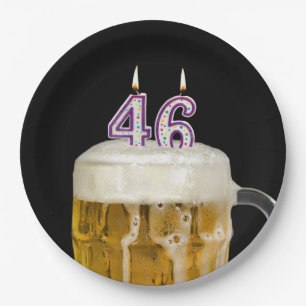 46th Birthday Beer on black Paper Plate