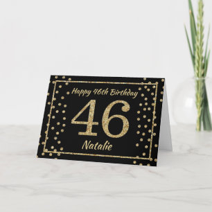 46th Birthday Black and Gold Glitter Confetti Card