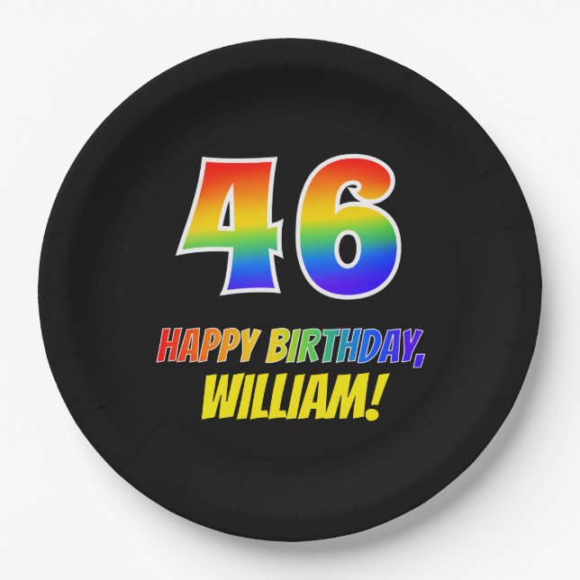 46th Birthday: Bold, Fun, Simple, Rainbow 46 Paper Plate (Front)