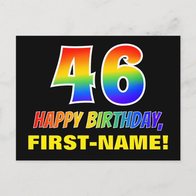 46th Birthday: Bold, Fun, Simple, Rainbow 46 Postcard (Front)