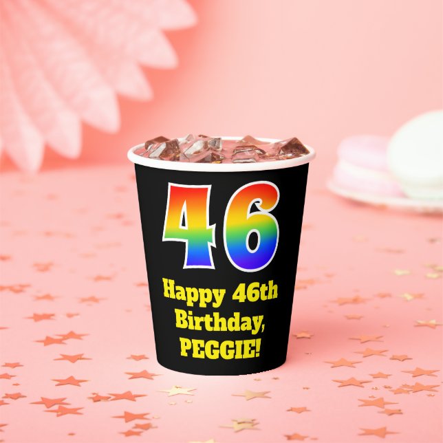 46th Birthday: Colourful, Fun, Exciting, Rainbow 4 Paper Cups (Insitu)