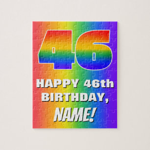46th Birthday: Colourful, Fun Rainbow Pattern # 46 Jigsaw Puzzle