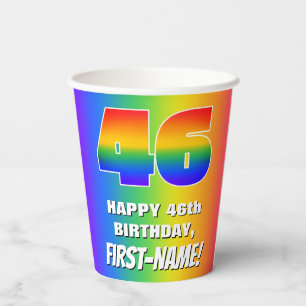 46th Birthday: Colourful, Fun Rainbow Pattern # 46 Paper Cups