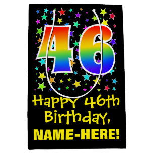 46th Birthday: Colourful Stars Pattern & Rainbow 4 Medium Gift Bag