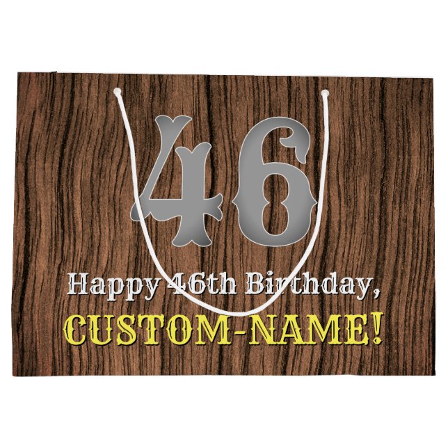 46th Birthday: Country Western Inspired Look, Name Large Gift Bag (Back)