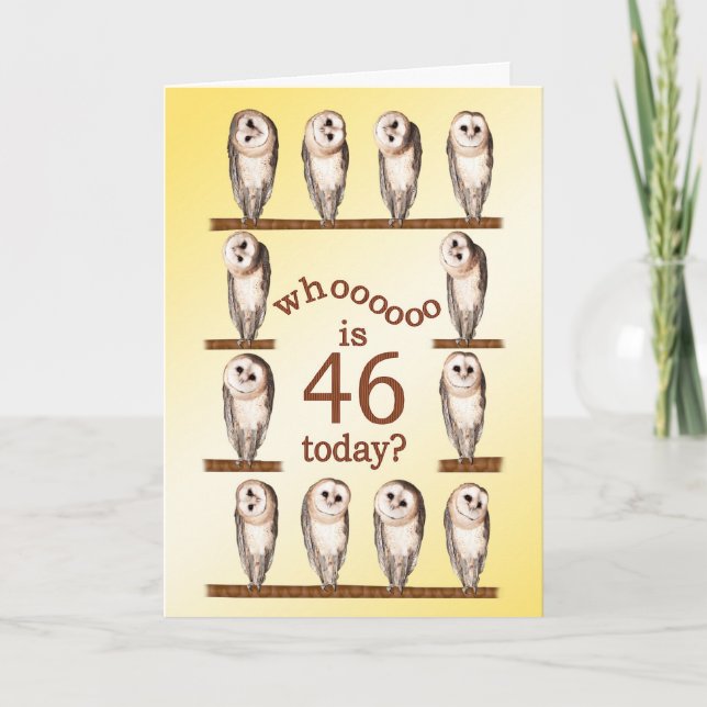 46th birthday, Curious owls card. Card (Front)