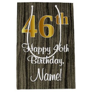 46th Birthday: Elegant Faux Gold Look #, Faux Wood Medium Gift Bag