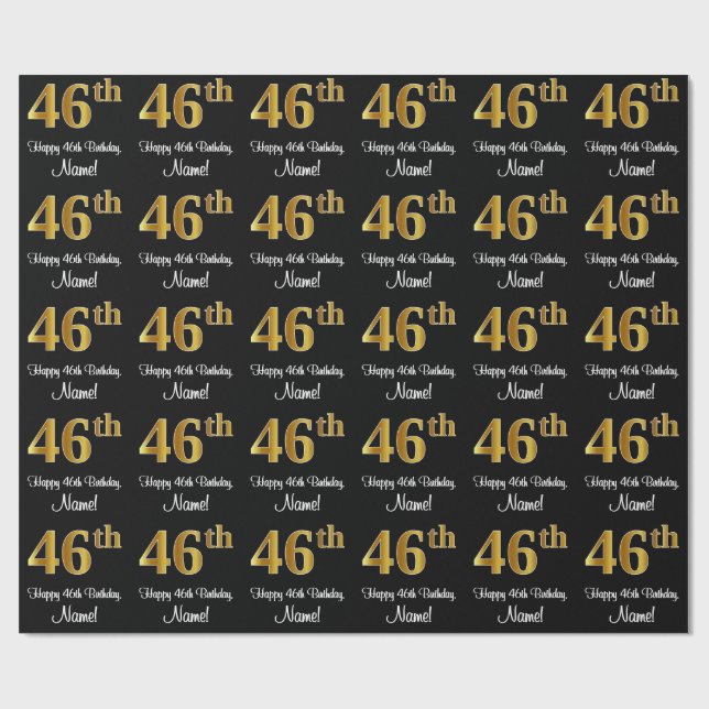 46th Birthday: Elegant Luxurious Faux Gold Look # Wrapping Paper (Flat)
