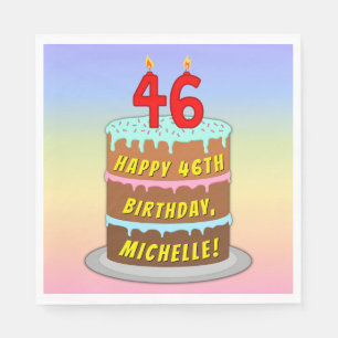 46th Birthday: Fun Cake and Candles + Custom Name Napkin