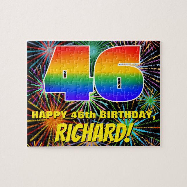 46th Birthday: Fun, Colourful Celebratory Firework Jigsaw Puzzle (Horizontal)