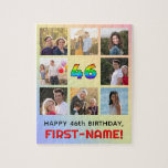 46th Birthday: Fun Rainbow #, Custom Name & Photos Jigsaw Puzzle<br><div class="desc">This joyful and upbeat birthday themed jigsaw puzzle design features the number “46“ having a vibrant multicolored rainbow spectrum inspired gradient pattern, along with the message “HAPPY 46th BIRTHDAY, ” and an editable recipient name. The background also features a rainbow spectrum inspired gradient pattern, made up of various shades of...</div>
