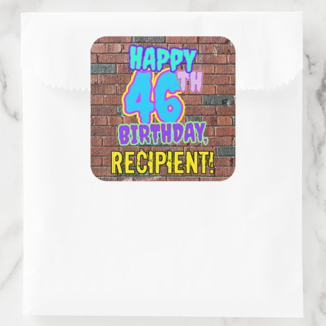 46th Birthday – Fun, Urban Graffiti Inspired Look Square Sticker (Bag)