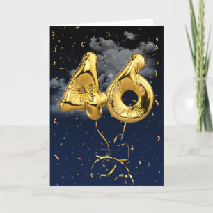 46th Birthday Gold Mylar Balloon and Confetti Card