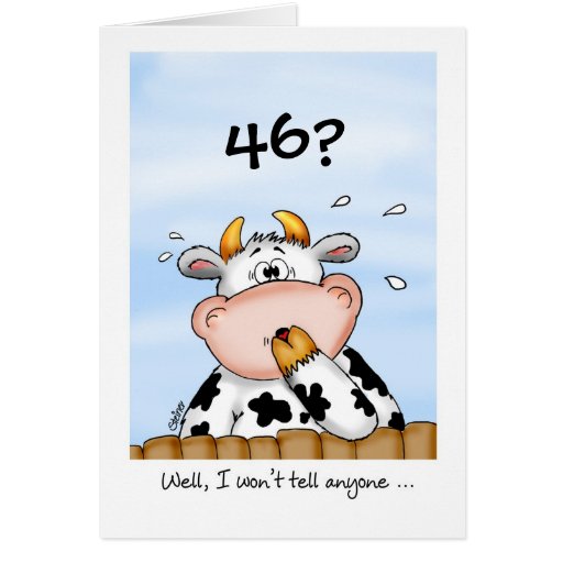 46th Birthday- Humourous Card with surprised cow | Zazzle