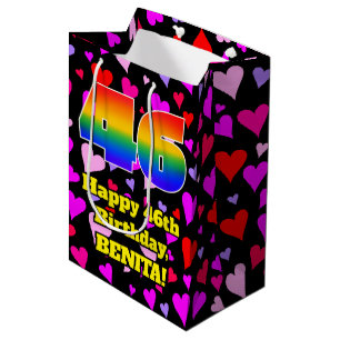 46th Birthday: Loving Hearts Pattern, Rainbow # 46 Medium Gift Bag