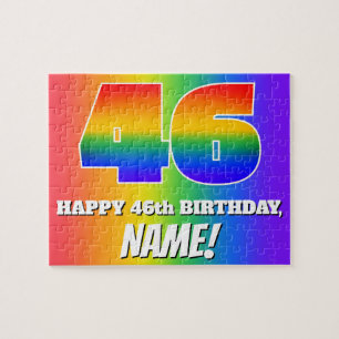46th Birthday — Multicolored Rainbow Pattern “46” Jigsaw Puzzle