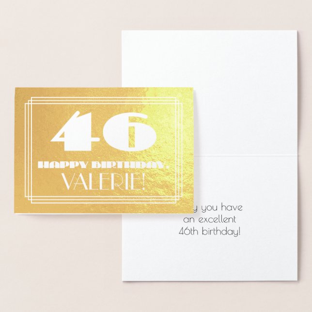 46th Birthday: Name + Art Deco Inspired Look "46" Foil Card (Display)