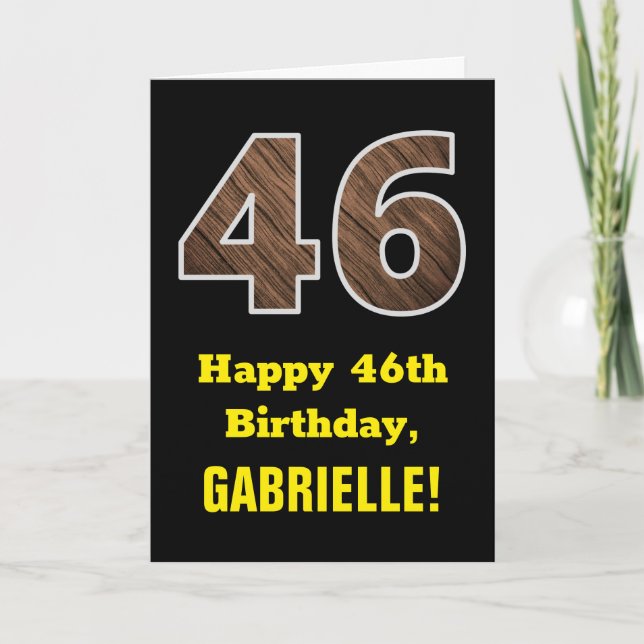 46th Birthday: Name, Faux Wood Grain Pattern "46" Card (Front)