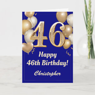 46th Birthday Navy Blue and Gold Balloons Confetti Card
