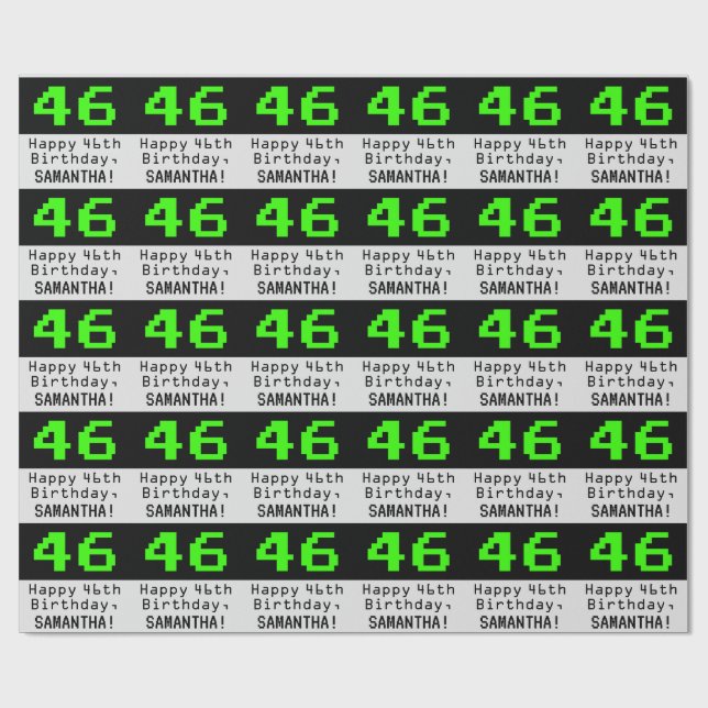 46th Birthday - Nerdy / Geeky Style "46" and Name Wrapping Paper (Flat)