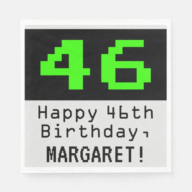 46th Birthday - Nerdy / Geeky Style "46" & Name Napkin (Front)