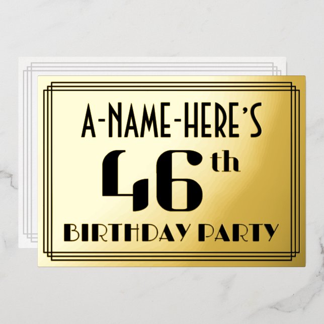 46th Birthday Party: Art Deco Look “46” and Name (Front/Back)