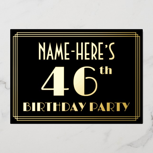 46th Birthday Party: Art Deco Look “46”, w/ Name (Front)