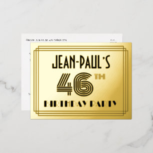 46th Birthday Party ~ Art Deco Style “46” + Name Foil Invitation Postcard