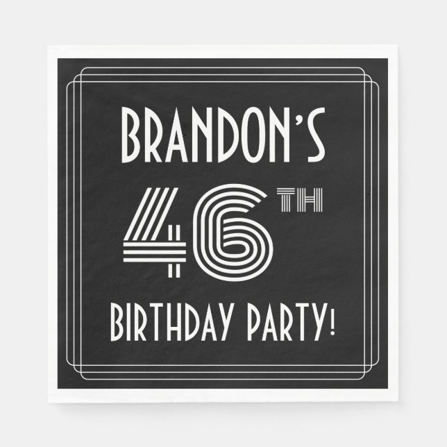 46th Birthday Party: Art Deco Style + Custom Name Napkin (Front)