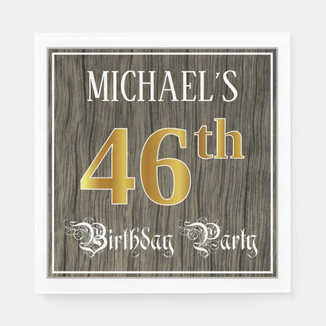 46th Birthday Party — Faux Gold & Faux Wood Looks Napkin (Front)