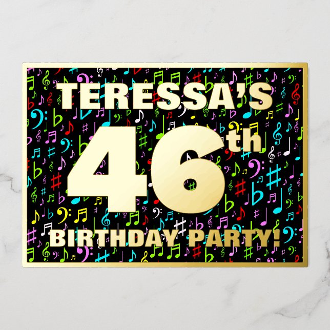 46th Birthday Party — Fun, Colourful Music Symbols (Front)