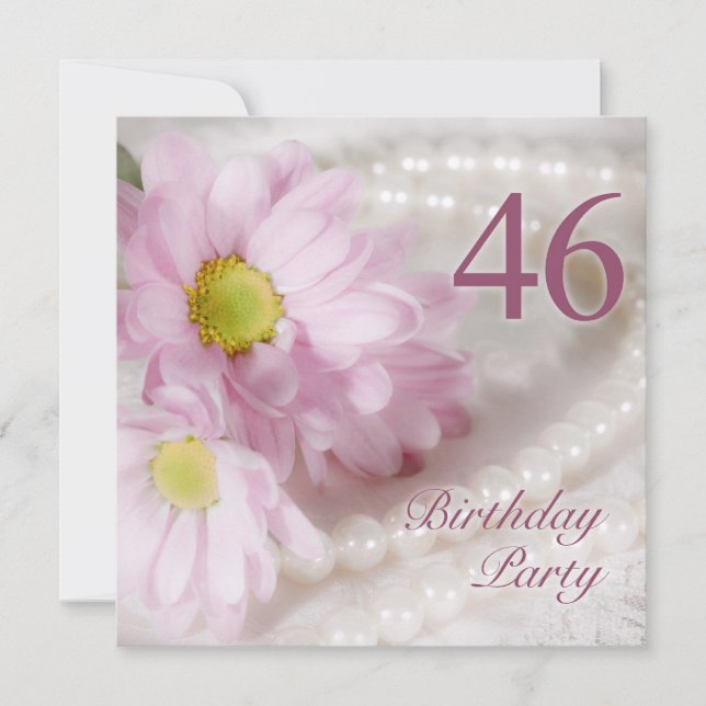 46th Birthday party invitation with daisies (Front)