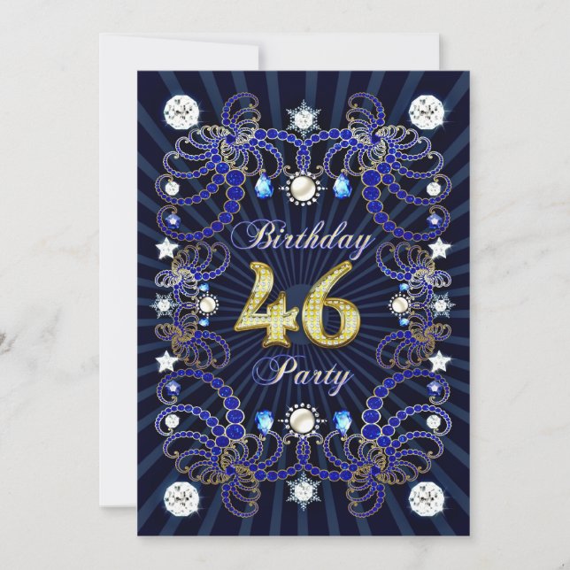 46th birthday party invite with masses of jewels (Front)