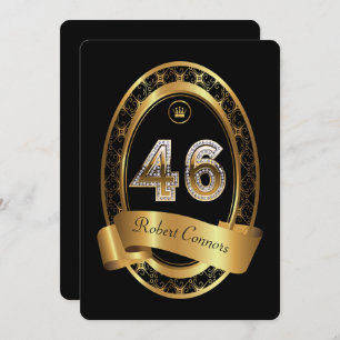 46th,birthday party woman man,elegant colour invitation