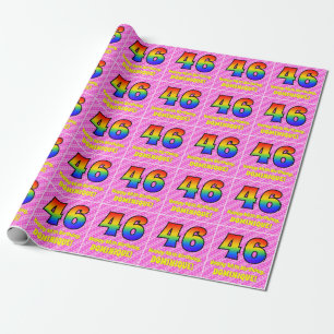 46th Birthday: Pink Stripes & Hearts, Rainbow # 46 Wrapping Paper