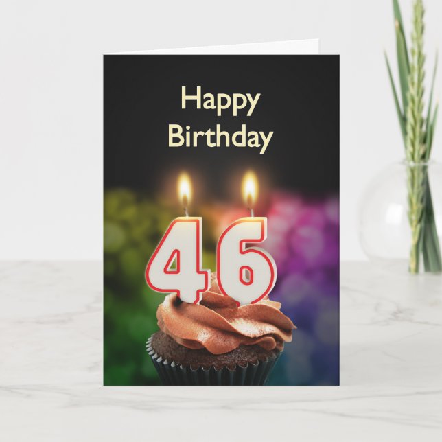 46th Birthday with cake and candles Card (Front)