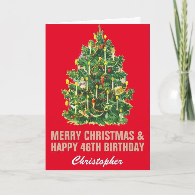 46th Happy Birthday and Merry Christmas Red & Gold Card (Front)