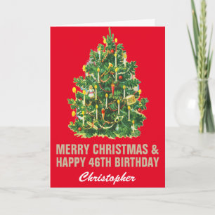 46th Happy Birthday and Merry Christmas Red & Gold Card