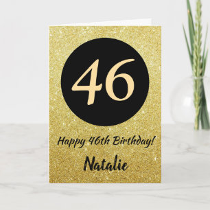 46th Happy Birthday Black and Gold Glitter Card