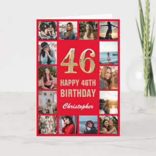 46th Happy Birthday Red and Gold Photo Collage Card