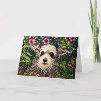4796b Dog & Petunias Folk Art Birthday Card