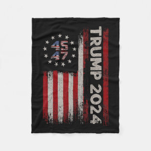47 Trump 2024 American Flag Fleece Blanket