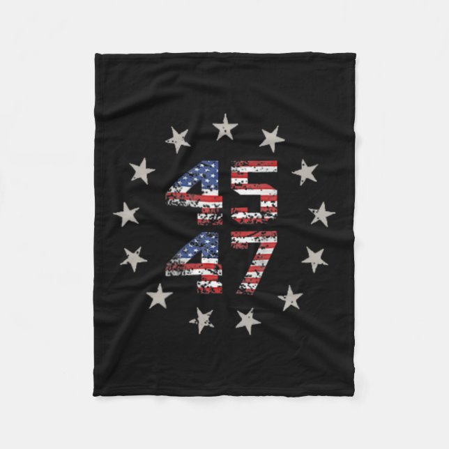 47 Trump 2024 American Flag (on Back) 1  Fleece Blanket (Front)