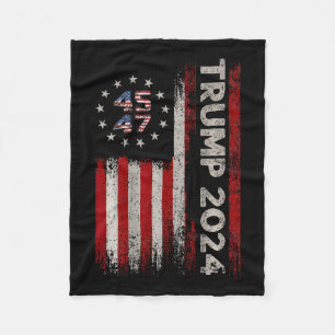 47 Trump 2024 American Flag (on Back) Fleece Blanket