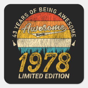 47 Year Old 1978 Retro Awesome 47th Birthday Gift Square Sticker