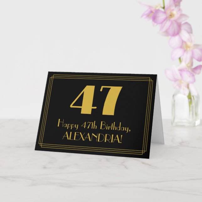47th Birthday: Art Deco Inspired Look "47" + Name Card (Orchid)