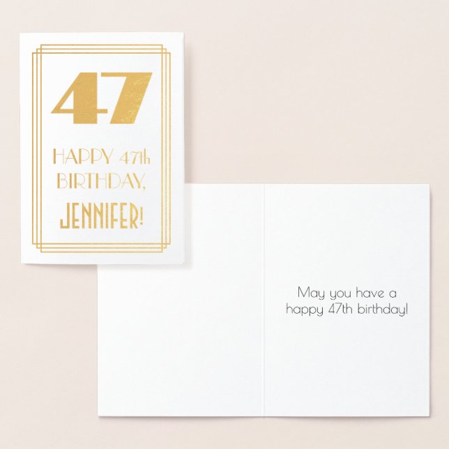 47th Birthday: Art Deco Inspired Look "47" & Name Foil Card (Display)