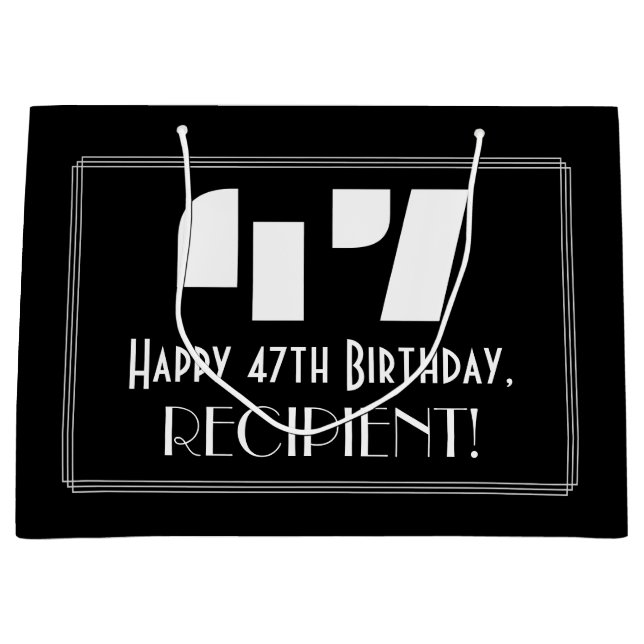 47th Birthday ~ Art Deco Inspired Look "47" + Name Large Gift Bag (Front)