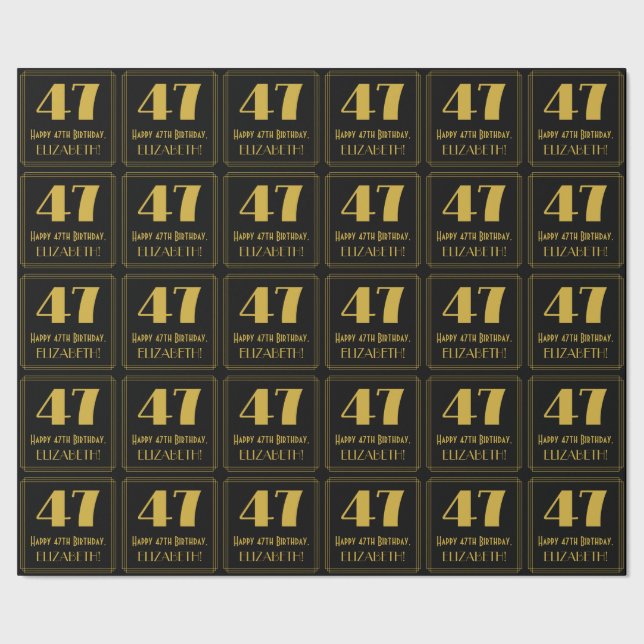 47th Birthday ~ Art Deco Inspired Look "47", Name Wrapping Paper (Seam)