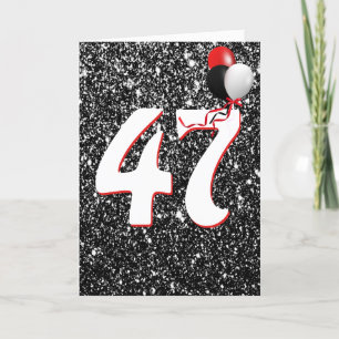 47th Birthday Balloons on Black Glitter  Card